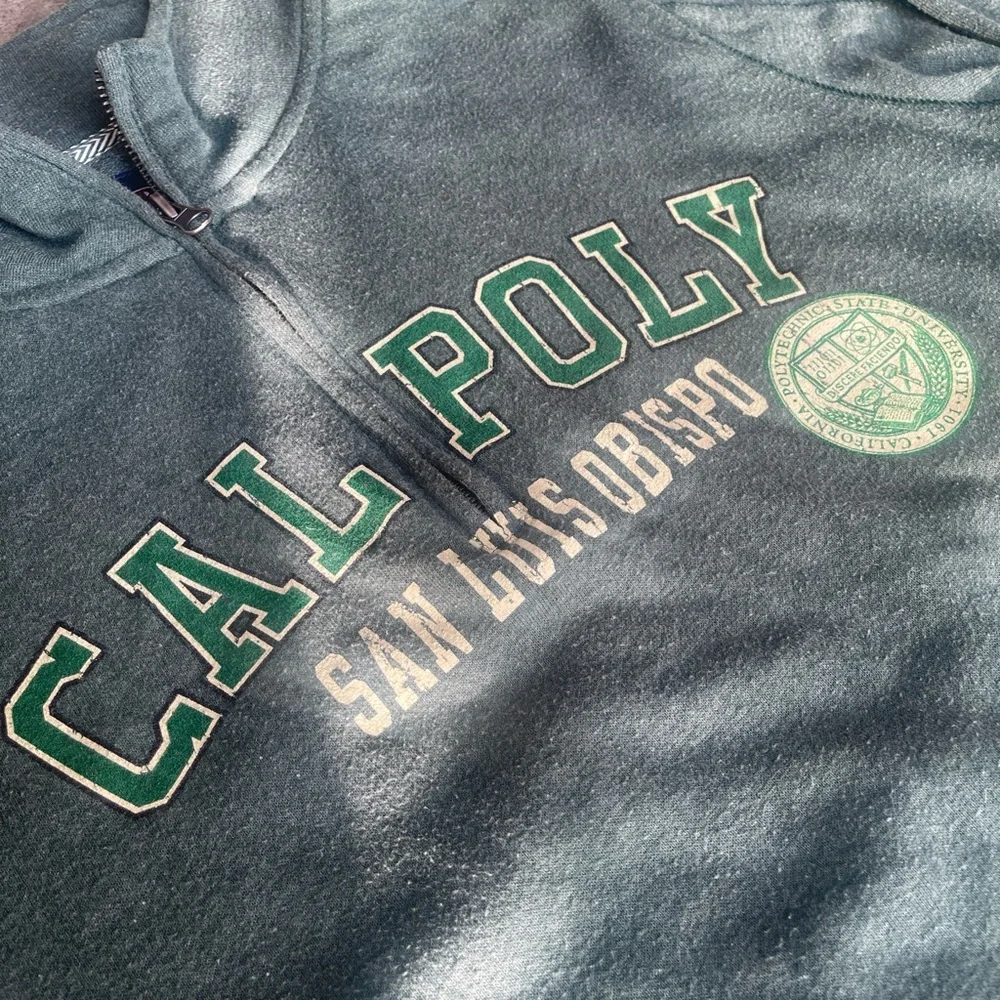RARE VINTAGE 2000s COLLEGIATE CAL POLY SAN LUIS OBISPO GREEN HALF ZIP CREWNECK - Picture 2 of 7